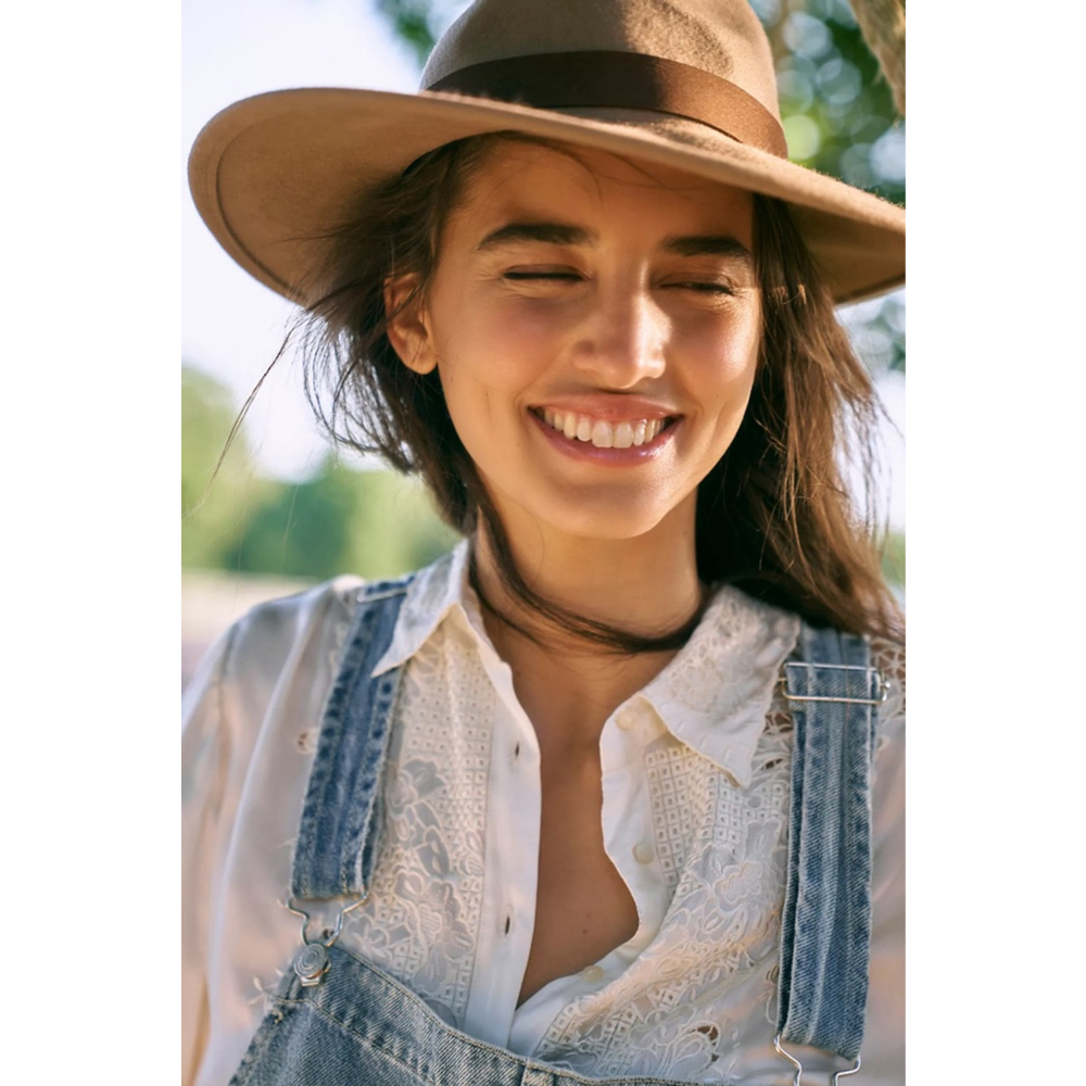 Free People Beaumont Suede Band Felt Fedora Hat One Size Beige Brown